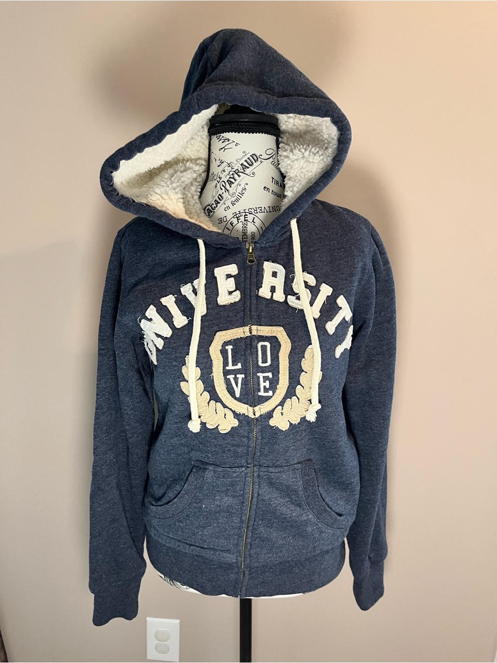 University Love Sherpa-Lined Kids Zip Hoodie - Navy